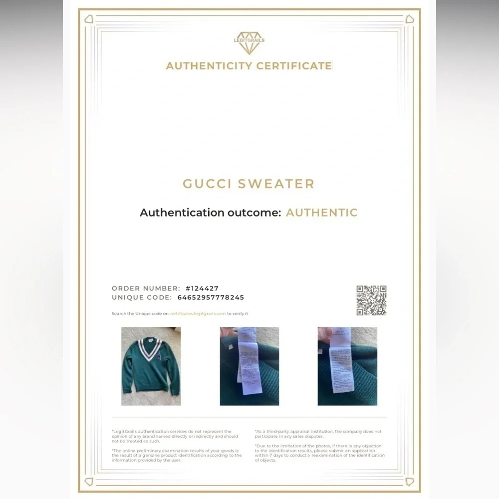 Gucci Forest Green Anchor Crest V Neck Wool Sweater Made Italy Varsity College